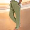 Men Linen Pants Loose Side Zipper Pants Casual Drawstring Tapered Pants Elastic Waist Lightweight Summer Lounge Pants Green view 2
