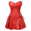 ADELCE Women's Punk Rock Faux Leather Dress Corsets Steampunk Bustier Lingeire Corset Skirt Overbust Costume Set Red 2XL view 1