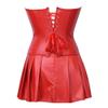 ADELCE Women's Punk Rock Faux Leather Dress Corsets Steampunk Bustier Lingeire Corset Skirt Overbust Costume Set Red 2XL view 2
