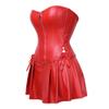 ADELCE Women's Punk Rock Faux Leather Dress Corsets Steampunk Bustier Lingeire Corset Skirt Overbust Costume Set Red 2XL view 3