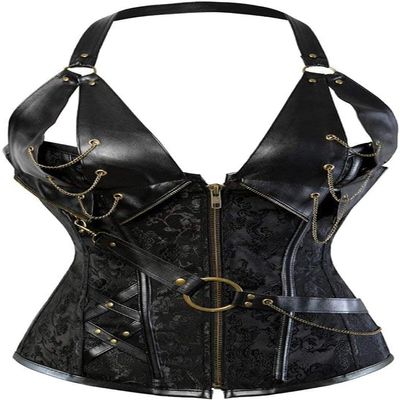 ADELCE Women 14 Steel Bone Steampunk Faux Leather Retro Steel Boned Corset Waist Cincher Bustier Shapewear Black 4XL