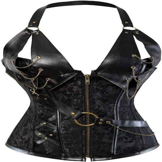 ADELCE Women 14 Steel Bone Steampunk Faux Leather Retro Steel Boned Corset Waist Cincher Bustier Shapewear Black 4XL