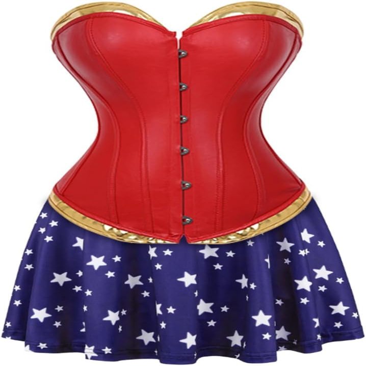 ADELCE Women's Halloween Cosplay Red Corset Top Satin Waist Cincher Costume Overbust Bustiers L