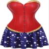 ADELCE Women's Halloween Cosplay Red Corset Top Satin Waist Cincher Costume Overbust Bustiers L view 1