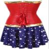 ADELCE Women's Halloween Cosplay Red Corset Top Satin Waist Cincher Costume Overbust Bustiers L view 2
