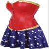ADELCE Women's Halloween Cosplay Red Corset Top Satin Waist Cincher Costume Overbust Bustiers L view 3