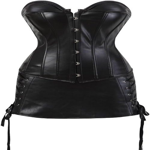 ADELCE Women's Gothic Steampunk Gothic Brocade Basque Faux Leather Corset Bustier with Skirt Overbust Costume Black S