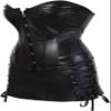 ADELCE Women's Gothic Steampunk Gothic Brocade Basque Faux Leather Corset Bustier with Skirt Overbust Costume Black S view 3