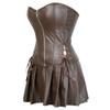 ADELCE Women's Punk Rock Faux Leather Dress Corsets Steampunk Bustier Lingeire Corset Skirt Overbust Costume Set Brown M view 3