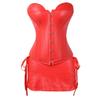 ADELCE Women's Gothic Steampunk Gothic Brocade Basque Faux Leather Corset Bustier with Skirt Overbust Costume Red 2XL