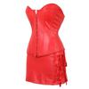 ADELCE Women's Gothic Steampunk Gothic Brocade Basque Faux Leather Corset Bustier with Skirt Overbust Costume Red 2XL view 3