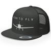 RIVEMUG NG Born to Fly Flat Bill Embroidered Trucker Hat High Crown Adjustable Airplane Pilot Cap Charcoal view 1