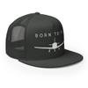 RIVEMUG NG Born to Fly Flat Bill Embroidered Trucker Hat High Crown Adjustable Airplane Pilot Cap Charcoal view 4