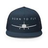 RIVEMUG NG Born to Fly Flat Bill Embroidered Trucker Hat High Crown Adjustable Airplane Pilot Cap Navy view 2