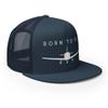 RIVEMUG NG Born to Fly Flat Bill Embroidered Trucker Hat High Crown Adjustable Airplane Pilot Cap Navy view 4