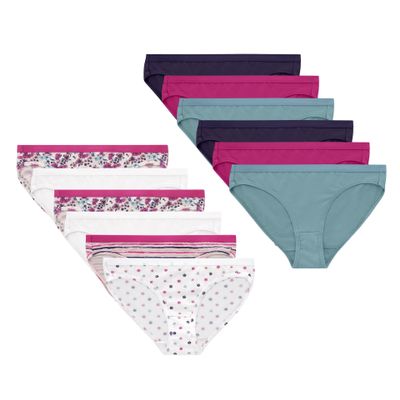 Hanes Girls' Bikini Underwear, Stretch Cotton Panties for Girls, Assorted, 12-Pack