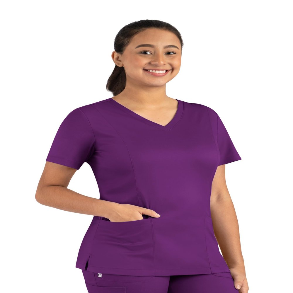 Maevn Matrix Womens Modern Fit Double V-Neck Medical Nurse Scrub Top, 3 Pockets, Inner Utility Loop, Bungee Loop