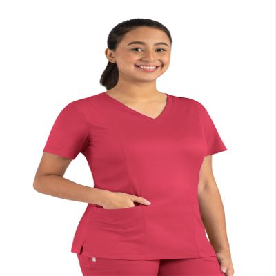 Maevn Matrix Womens Modern Fit Double V-Neck Medical Nurse Scrub Top, 3 Pockets, Inner Utility Loop, Bungee Loop Watermelon