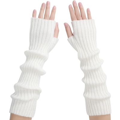 Ymomode Arm Warmers - Arm Warmers Women, Long Fingerless Gloves for Women Cashmere Blended Knitted Y2K Arm Warmer White