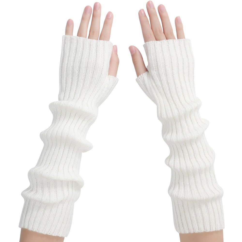Ymomode Arm Warmers - Arm Warmers Women, Long Fingerless Gloves for Women Cashmere Blended Knitted Y2K Arm Warmer White