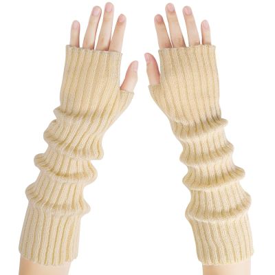 Ymomode Arm Warmers - Women's Cashmere Blended Knitted Y2K Arm Warmers in Black & Beige