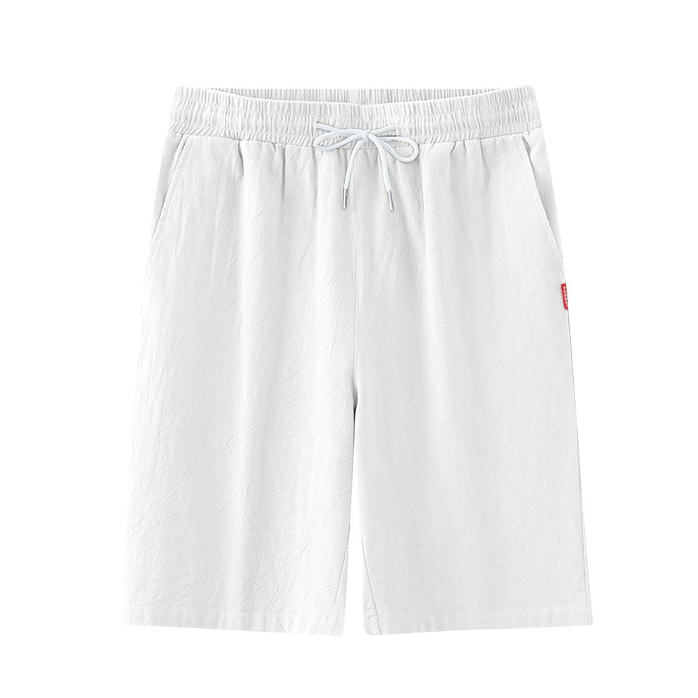 Mens Casual Shorts 9" Inseam Elastic Waist Drawstring Shorts Summer Regular Fit Beach Vacation SweatShorts with Pockets White