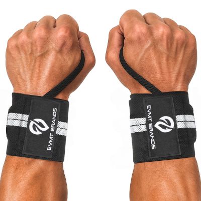 EVMT Premium Wrist Wraps (Black)  Heavy-Duty 18" Support Straps for Men & Women  Durable Wrist Wraps For Weightlifting for Strength Training, Gym Workouts, Deadlifts, Bodybuilding & Powerlifting