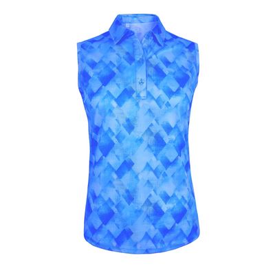 Monterey Club Women's Small Rhombus Lattice Print Tailored Collar Sleeveless Polo Shirt #4517 (Kalvin Blue/Marine, 2X-Large)