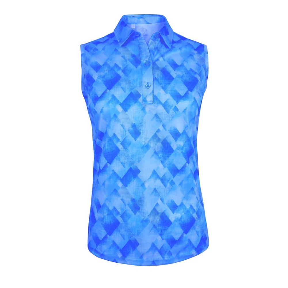 Monterey Club Women's Small Rhombus Lattice Print Tailored Collar Sleeveless Polo Shirt #4517 (Kalvin Blue/Marine, 2X-Large)