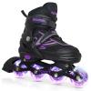 Kids Inline Skates for Girls Ages 6-12, Adjustable 4 Size Blades Roller Kids Skates for Girls and Boys, Youth and Teens, Beginner with Full Wheels Illuminating (Black&Purple, Large Size) view 1
