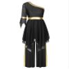 Jowowha Womens Worship Dance Single Flared Sleeve Praise Lyrical Dress with Wide-Leg Pants Liturgical Dance 2PCS Outfit Black Medium view 1