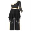 Jowowha Womens Worship Dance Single Flared Sleeve Praise Lyrical Dress with Wide-Leg Pants Liturgical Dance 2PCS Outfit Black Medium view 2