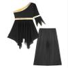 Jowowha Womens Worship Dance Single Flared Sleeve Praise Lyrical Dress with Wide-Leg Pants Liturgical Dance 2PCS Outfit Black Medium view 4