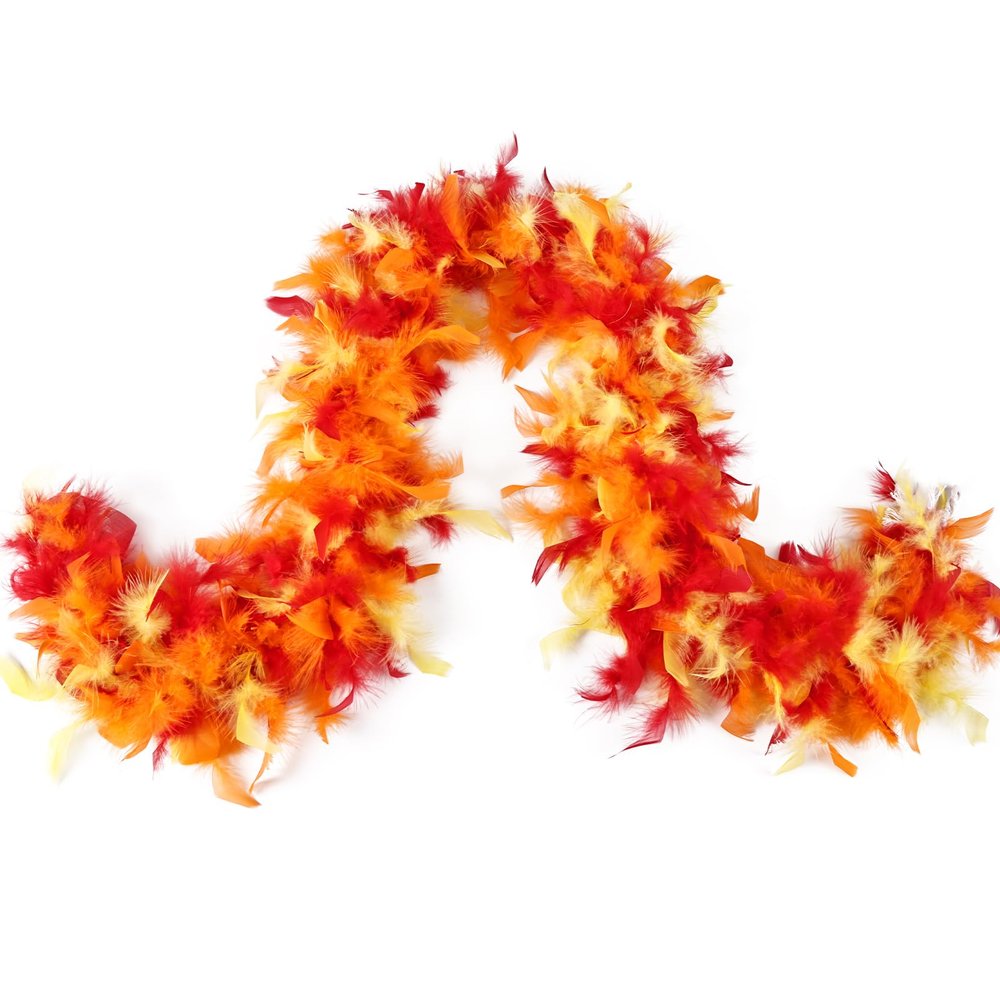 MAOFENG Chandelle Turkey Feather Boa 1.64 Yards 30g for Halloween Dancing Wedding Party DIY Craft Costume Decoration Feather Boa,Red Orange Yellow