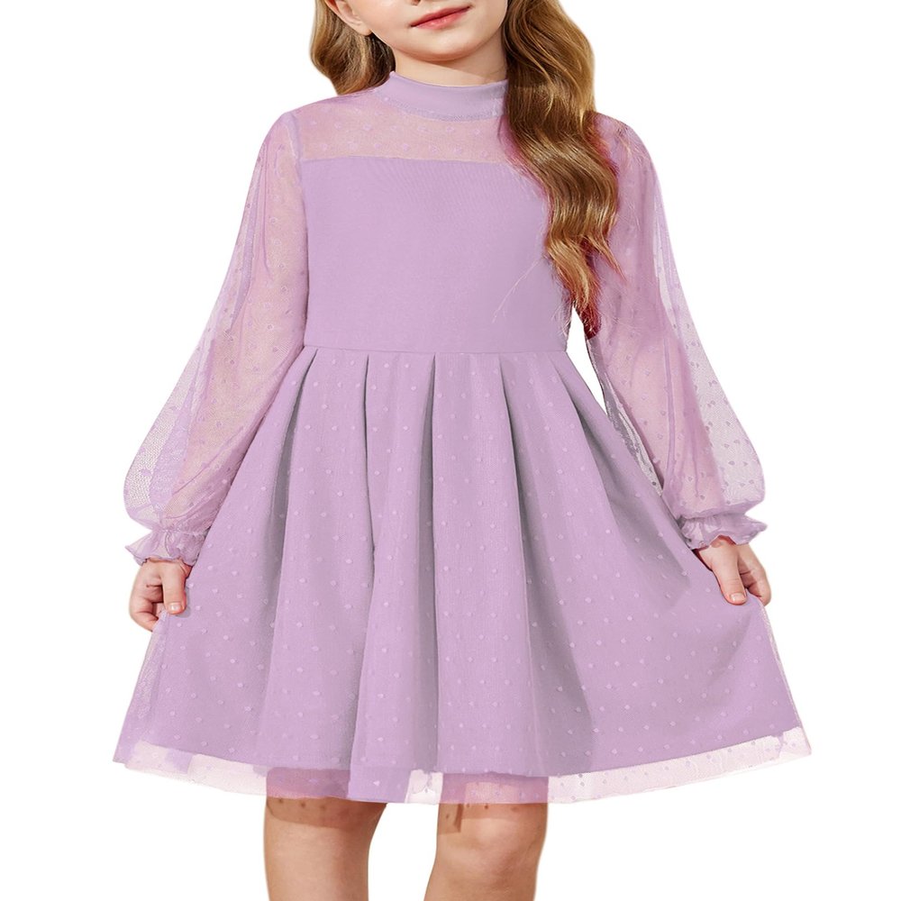 Arshiner Girls Wedding Guest Dress Fall Long Sleeve Special Occasion DressesLavender Size 14-16