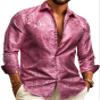 Barry.Wang Pink Men Shirts Silk Paisley Long Sleeve Button Down Dress Shirt Vintage Cowboy Party Wedding Casual Western view 1