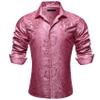 Barry.Wang Pink Men Shirts Silk Paisley Long Sleeve Button Down Dress Shirt Vintage Cowboy Party Wedding Casual Western view 2
