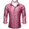 Barry.Wang Pink Men Shirts Silk Paisley Long Sleeve Button Down Dress Shirt Vintage Cowboy Party Wedding Casual Western view 3
