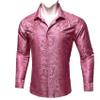 Barry.Wang Pink Men Shirts Silk Paisley Long Sleeve Button Down Dress Shirt Vintage Cowboy Party Wedding Casual Western view 4