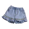 NineFit Basics Toddler Baby Girls Embroidered Flower Ruffle Denim Shorts Fashion Elastic Waist Jean Shorts Summer (Blue, 12-18 Months) view 1