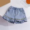 NineFit Basics Toddler Baby Girls Embroidered Flower Ruffle Denim Shorts Fashion Elastic Waist Jean Shorts Summer (Blue, 12-18 Months) view 2