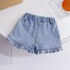 NineFit Basics Toddler Baby Girls Embroidered Flower Ruffle Denim Shorts Fashion Elastic Waist Jean Shorts Summer (Blue, 12-18 Months) view 3