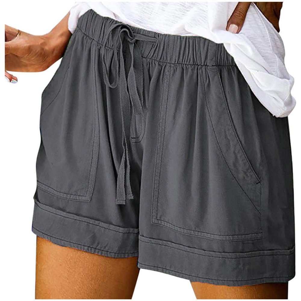 Akklian Shorts for Women Trendy 2024 Casual Summer Beach Drawstring Shorts Lounge Loose Fit Elastic Waist Shorts with Pockets