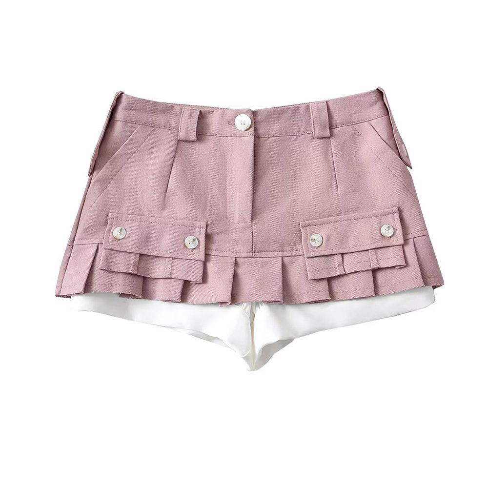 Womens Cargo Skirt Low Waist Y2K Short Denim Jean Mini Pleated Skirt Fashion Summer Hot Button Cargo Skirt with Pocket