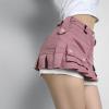Womens Cargo Skirt Low Waist Y2K Short Denim Jean Mini Pleated Skirt Fashion Summer Hot Button Cargo Skirt with Pocket view 2
