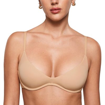 INLYRIC Women's Inbarely Plus Plunge Bra - Unlined Underwire Sexy Demi Balconette Bras Warm Beige 36E