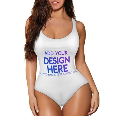 Custom Women One Piece Swimsuit Cutomized Monokini Scoop Neck Low Back Bathing Suit Personalized Athletic Training Swimwear Tummy Control Vintage Bathing Suits