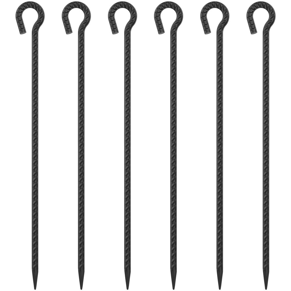 Rebar Stakes 24 Inch with Loop (Set of 6) | 1/2 Inch Thick Tree Stakes and Supports, Steel Tarp Pegs, Camping Tent Ground Anchors | Create Rope Border, Fence, Pathway | for 1.18" Diameter Rope (Black)