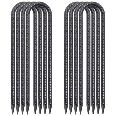 Trampoline Anchors 18 Inch, 1/2 Inch Diameter U Shaped Wind Stakes Heavy Duty Rebar Tent Stakes Chain Link Fence Spikes for Swing Set Soccer Goal Black Coated (8 Pack)