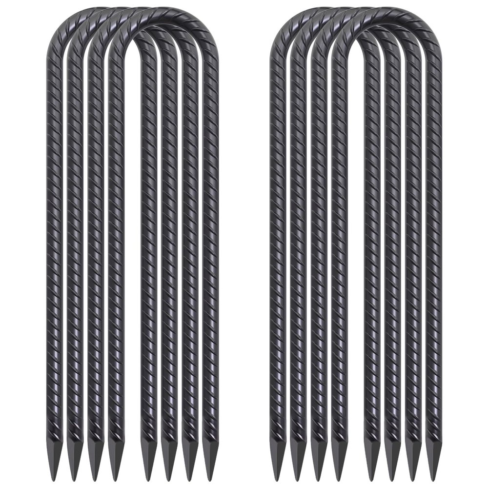 Trampoline Anchors 18 Inch, 1/2 Inch Diameter U Shaped Wind Stakes Heavy Duty Rebar Tent Stakes Chain Link Fence Spikes for Swing Set Soccer Goal Black Coated (8 Pack)